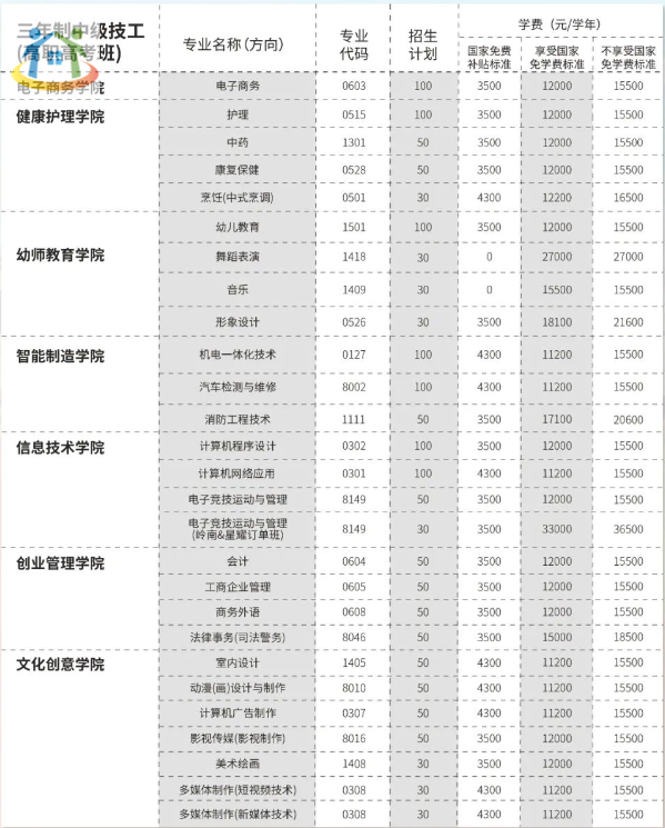 广东岭南现代技师学院2023年招生计划